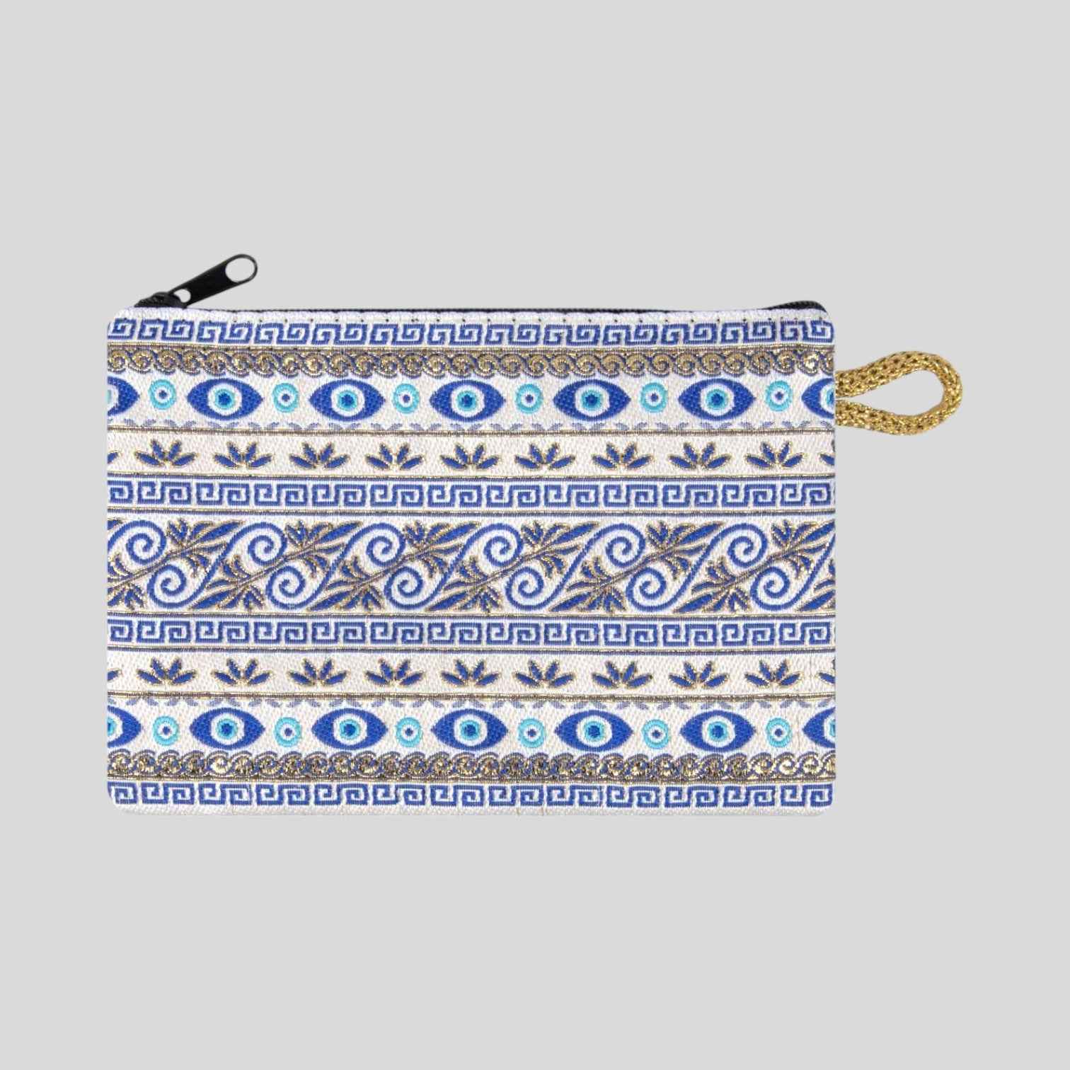 Floral Striped Evil Eye with Golden Accents Design Woven Zipper Coin Purse